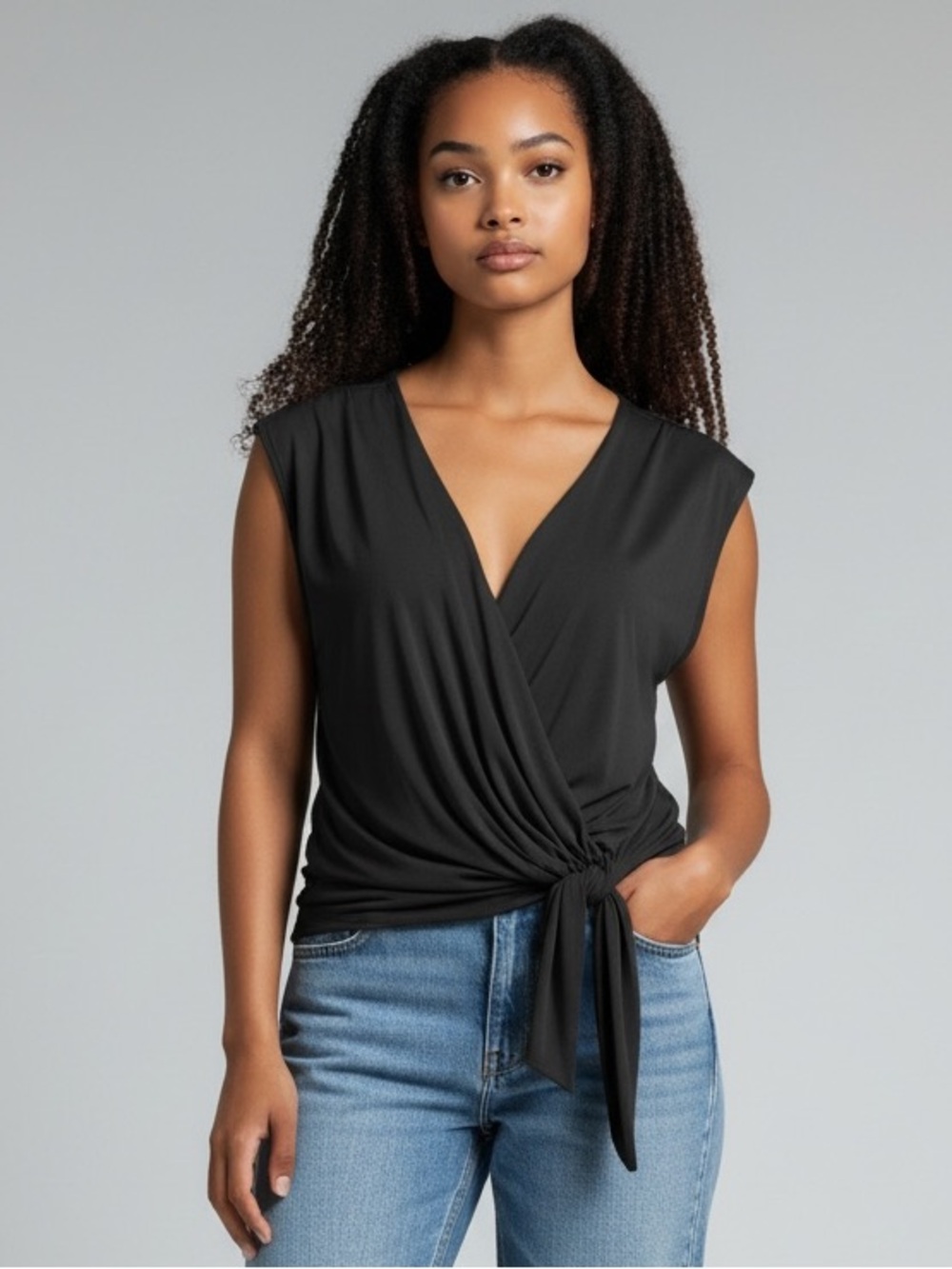 Love Squared Black Sleeveless V-Neck Blouse